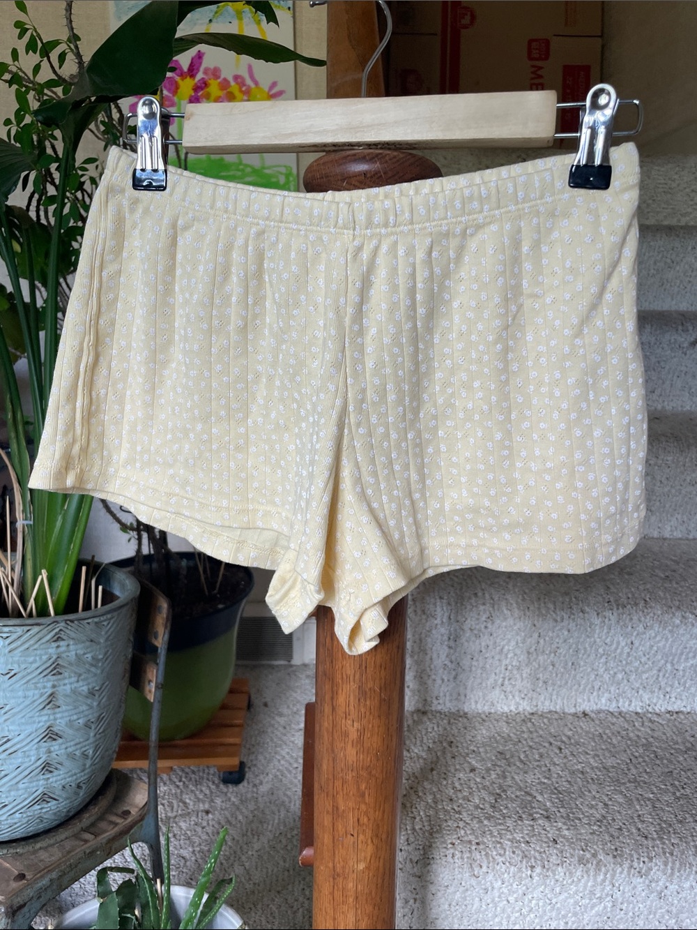 Brandy Melville Dainty Emory Yellow Floral Eyelet Lounge Boxer Shorts